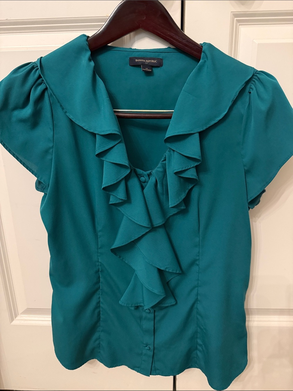 Banana Republic Teal Ruffle V-Neck Women’s Blouse